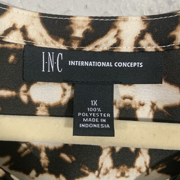 INC International Concepts Tie-Dye Charm Peasant Top Cream & Brown size 1X - Picture 3 of 11